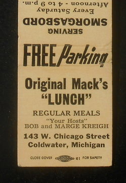 Macks Lunch - Matchbook